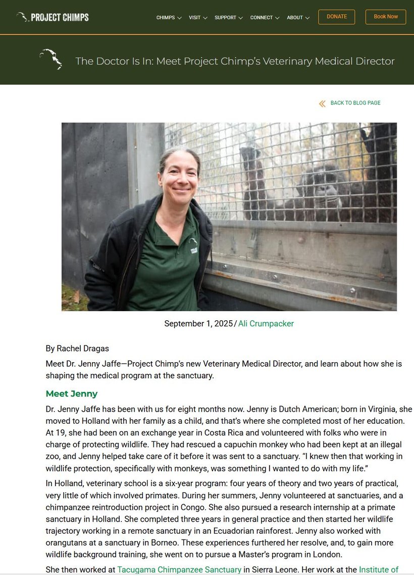 Project Chimps article by Rachel Dragas, The Doctor Is In: Meet Project Chimps' Veterinary Medical Director