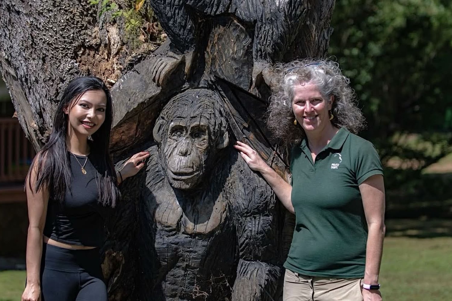 Rachel Dragas with a Project Chimps staff member at the sanctuary in Blue Ridge, Georgia