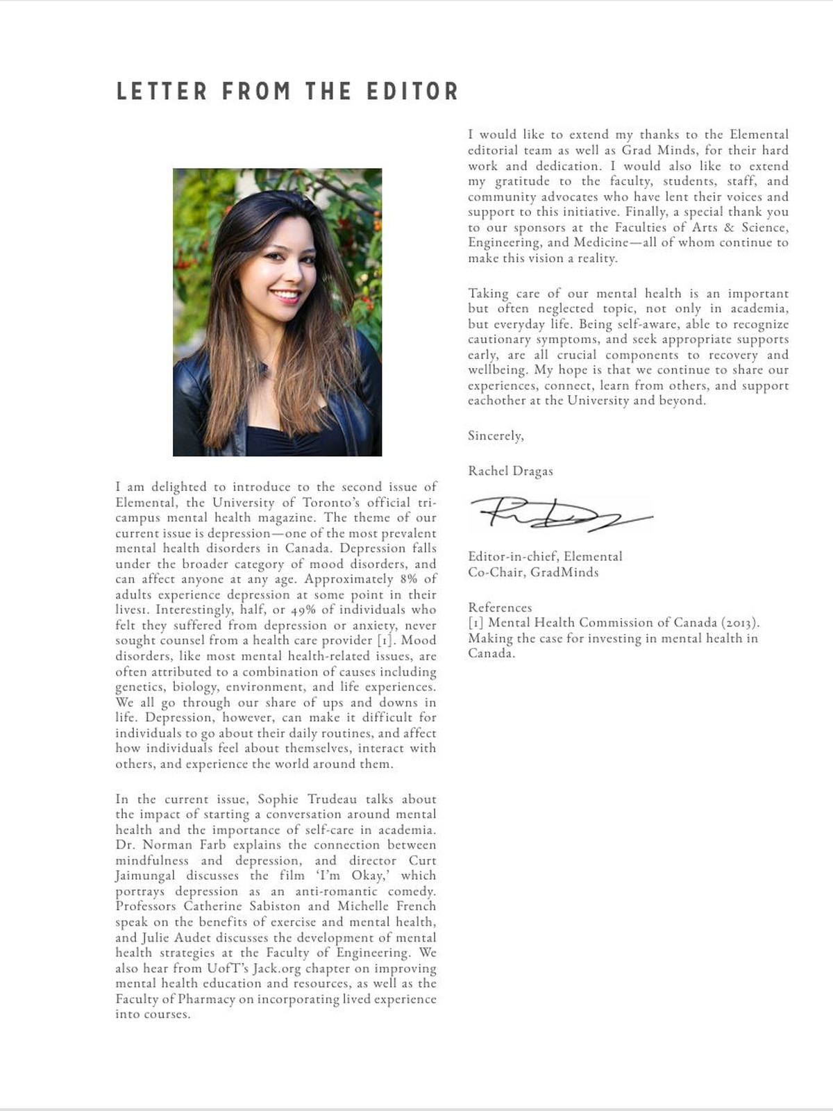 Letter from the Editor, Rachel Dragas, Founder and Editor-in-Chief of Elemental Magazine, Issue 2