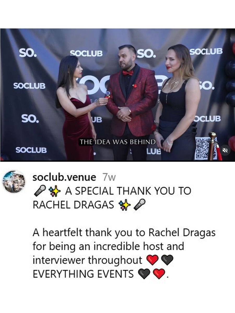 SOCLUB thank-you post recognising Rachel Dragas as host and interviewer at their event