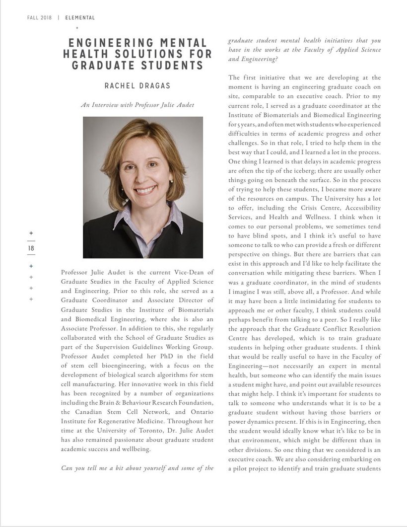 Elemental Magazine interview by Rachel Dragas with Professor Julie Audet on graduate student mental health