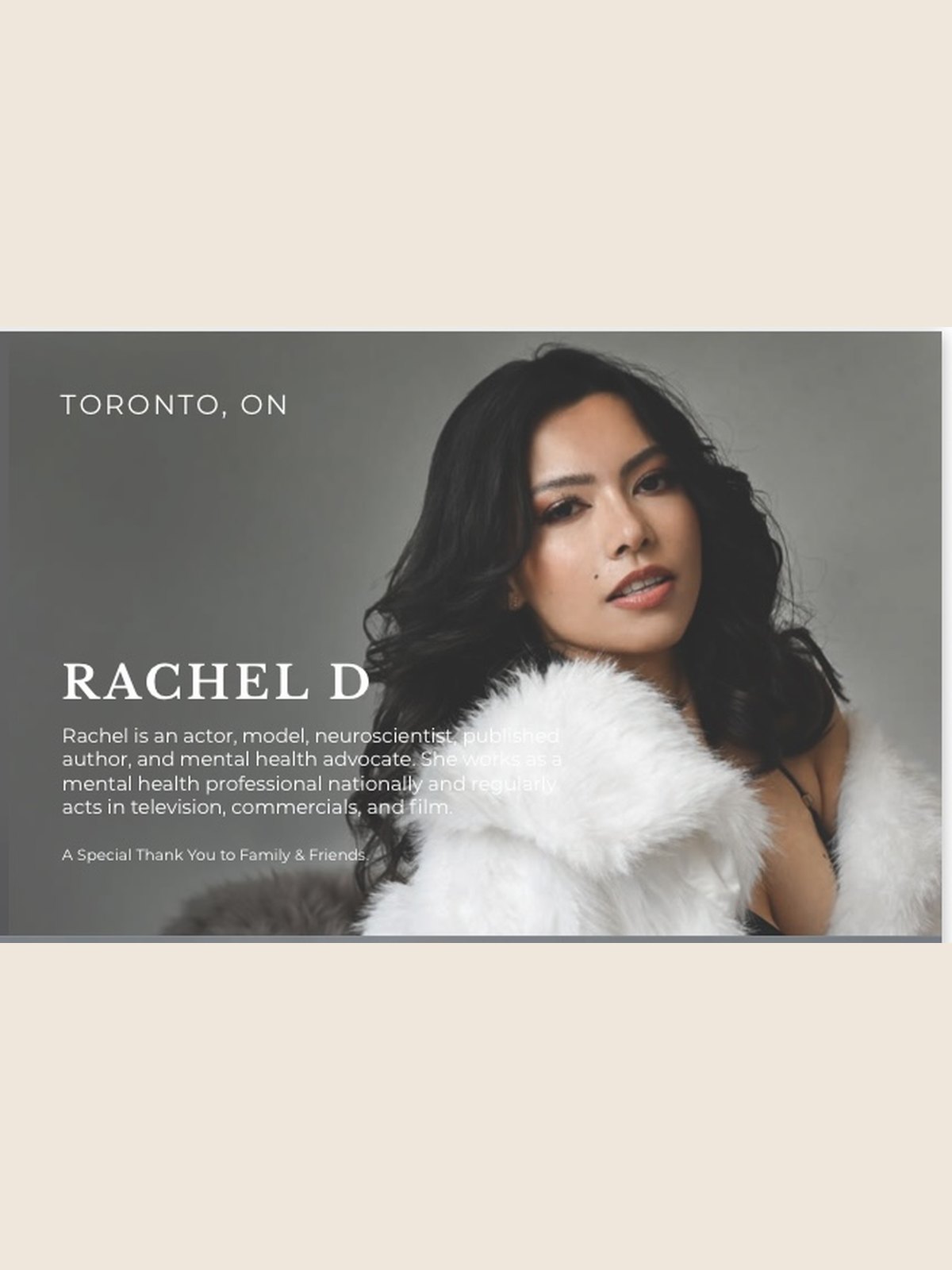 Miss Universe Canada 2025 delegate profile page featuring Rachel Dragas of Toronto