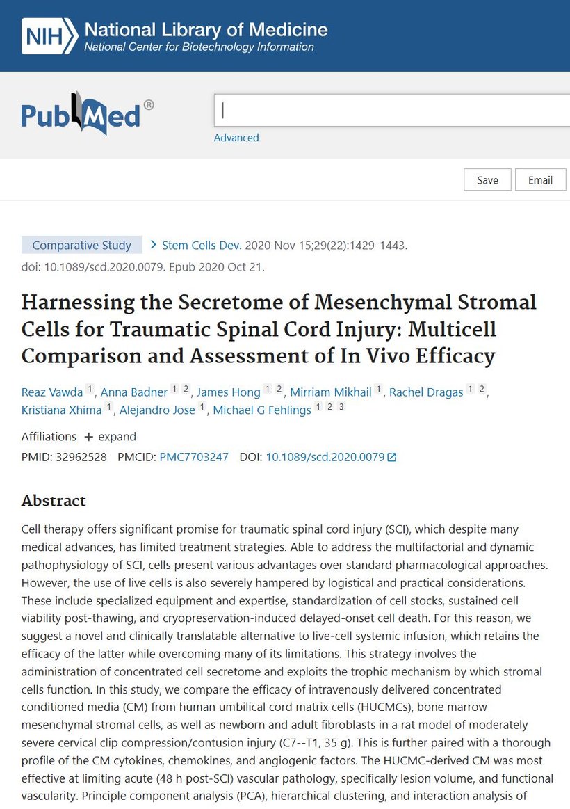 PubMed record for Harnessing the Secretome of Mesenchymal Stromal Cells for Traumatic Spinal Cord Injury